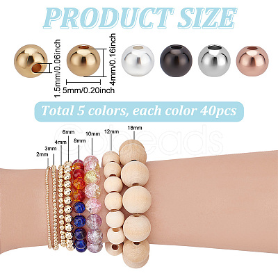 200Pcs 5 Colors Rack Plating Brass Beads KK-PH0011-70-1