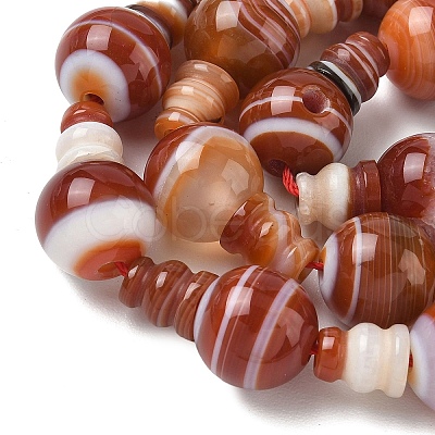 Natural Banded Agate 3-Hole Guru Beads Strands G-H064-E08-02B-1