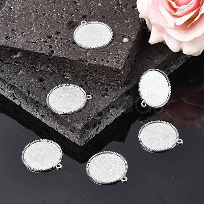 Tibetan Style Alloy Flat Round Pendant Cabochon Settings TIBEP-Q045-068G-AS-RS-1