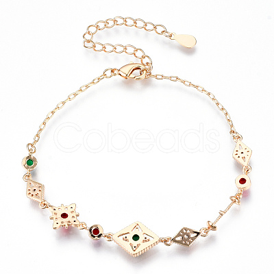 Colorful Cubic Zirconia Rhombus Link Bracelet BJEW-N020-01-1