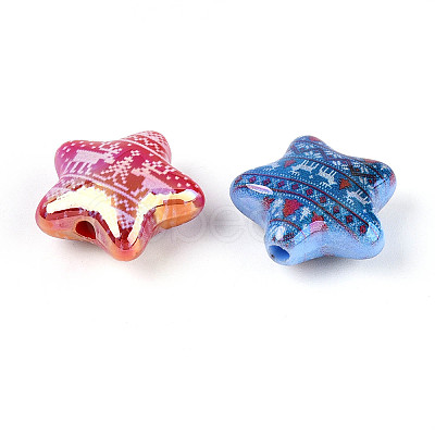 Christmas UV Plating Printed Opaque Acrylic Beads MACR-N018-06-1