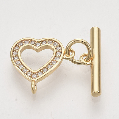 Brass Micro Pave Clear Cubic Zirconia Toggle Clasps KK-T054-13G-NF-1