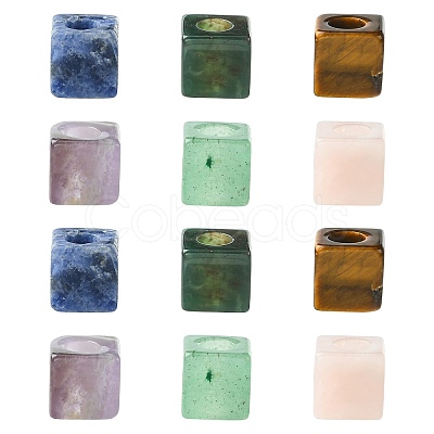 12Pcs 6 Styles Natural Indian Agate & Rose Quartz & Tiger Eye & Amethyst & Green Aventurine & Sodalite European Beads G-CJ0001-84-1