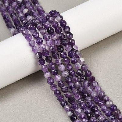 Faceted Round Natural Chevron Amethyst Bead Strands G-L437-22-6mm-1