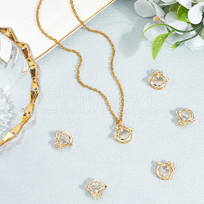 6Pcs Brass Micro Pave Clear Cubic Zirconia Pendants KK-BBC0020-48-1