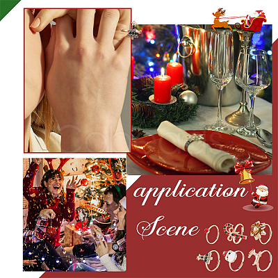 18Pcs 6 6 Style Santa Claus & Christmas Tree & Flower & Deer & Candy Cane Enamel Adjustable Rings Set RJEW-NB0001-03-1