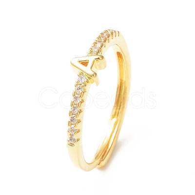 Clear Cubic Zirconia Initial Letter Adjustable Ring RJEW-C052-01G-A-1