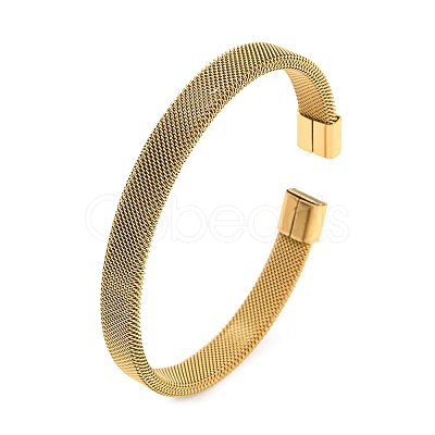 304 Stainless Steel Wire Mesh Cuff Bangles for Women LS-BJEW-D022-01C-G-1