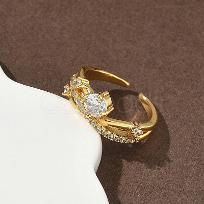 Brass Micro Pave Cubic Zirconia Cuff Open Rings for Women RJEW-C163-18G-1