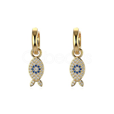 Fish 925 Sterling Silver Micro Pave Cubic Zirconia Leverback Earrings for Woman EJEW-Q384-03G-1