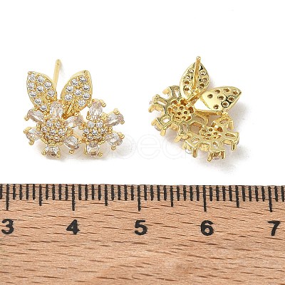 Floral Leaf Brass & Clear Marquise and Round Cut Cubic Zirconia Stud Earrings KK-CBA36A2-09G-1