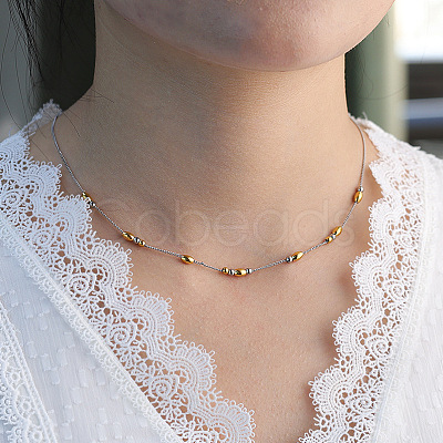 Two Tone 304 Stainless Steel Oval Bead Curb Chain Necklaces for Women WG4ACFD-01-1