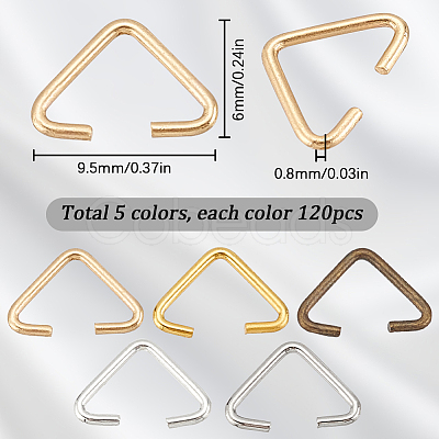 SUNNYCLUE 600Pcs 5 Colors Iron Triangle Rings IFIN-SC0001-55-1