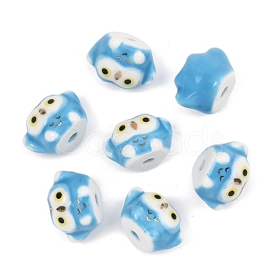 Cute Hand Painted Mini Owl Porcelain Beads PORC-F014-01E-1