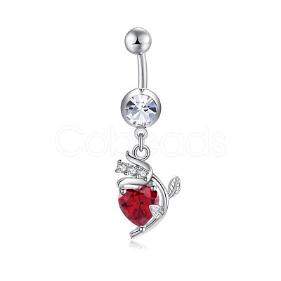 Brass Cubic Zirconia Navel Ring AJEW-EE0004-34A-1