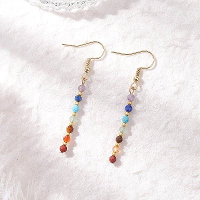 Natural Mixed Stone Round Dangle Earrings EJEW-JE06667-02-1
