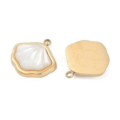 304 Stainless Steel Pave Natural White Shell Charms STAS-I325-026G-1