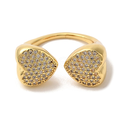 Rack Plating Brass Micro Pave Clear Cubic Zirconia Cuff Rings for Women RJEW-G325-13E-G-1