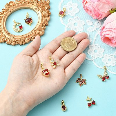 9Pcs Brass Micro Pave Cubic Zirconia Pendants KK-CJ0003-99-1