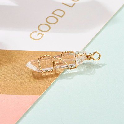 Natural Quartz Crystal Pointed Pendants PALLOY-JF00613-1