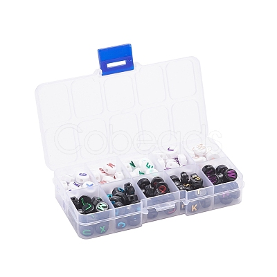 180Pcs 10 Style Opaque Black Acrylic Beads MACR-YW0001-53-1