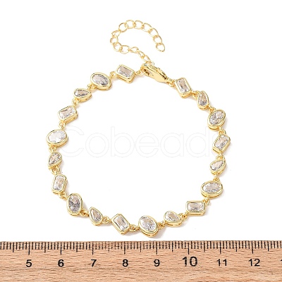 Brass Micro Pave Clear Cubic Zirconia Link Chain Bracelets for Women BJEW-K274-13G-1
