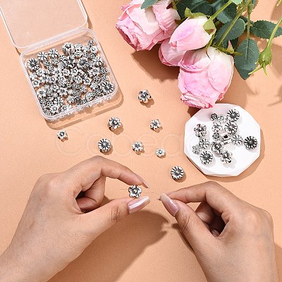120Pcs 12 Styles Tibetan Style Alloy 3D Flower Beads FIND-YW0009-60-1