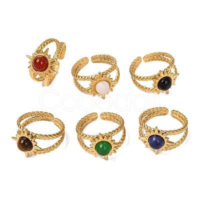 Round Natural Mixed Stone Finger Rings RJEW-Q822-39G-1