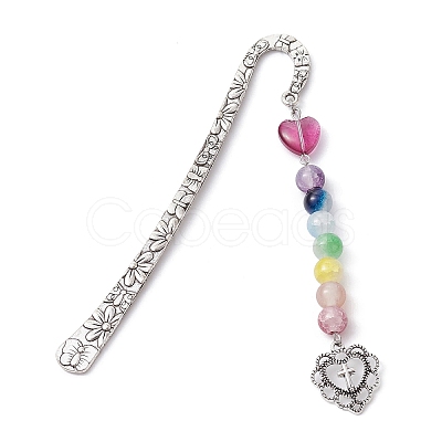 Flower Pattern Alloy Hook Bookmarks AJEW-JK00250-03-1