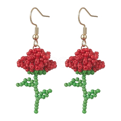 Flower Handmade Glass Seed Beads Dangle Earrings EJEW-MZ00684-01-1