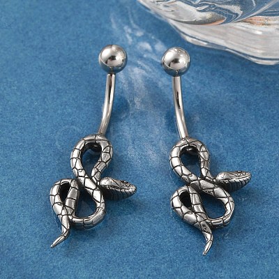 Snake 316 Surgical Stainless Steel Belly Button Rings EJEW-G416-18C-AS-1