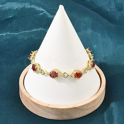 Brass Pave Cubic Zirconia Heart Flower Link Chain Bracelets for Women KK-CBA68DA-13G-01-1