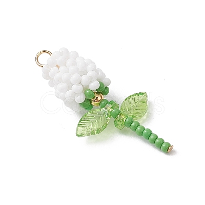 Glass Seed Beaded Rose Pendants PALLOY-MZ00959-05-1