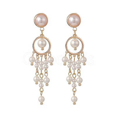 Shell Pearl Beaded Tassel Chandelier Earrings EJEW-TA00218-1