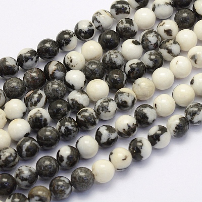 Natural Black Zebra Jasper Beads Strands G-G697-F02-6mm-1