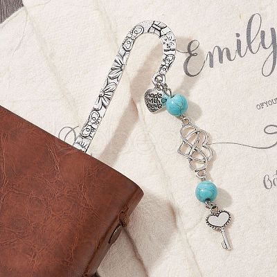 Mother's Day Key & Infinity Love Heart Pendant Bookmark with Synthetic Imperial Jasper AJEW-JK00259-06-1