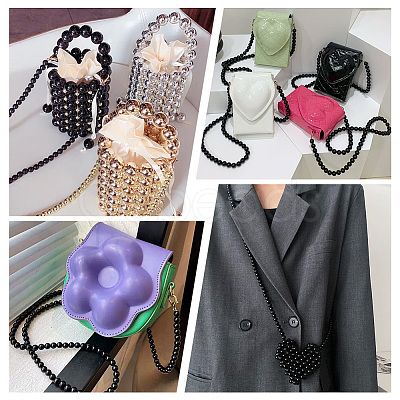 Black Plastic Imitation Pearl Round Beaded Bag Handles FIND-WH0127-22F-1