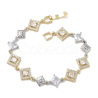 Brass Micro Pave Clear Cubic Zirconia Link Chain Bracelets for Women BJEW-C156-06C-PG-1