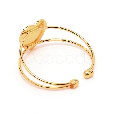 Heart Double Layered Wire Wrap Cuff Bangle BJEW-WH0015-02G-1