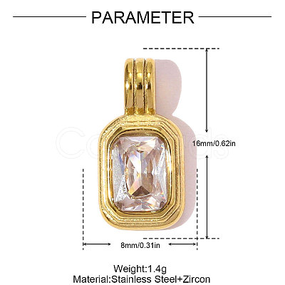 304 Stainless Steel Micro Pave Cubic Zirconia Pendants STAS-OY007-51G-1