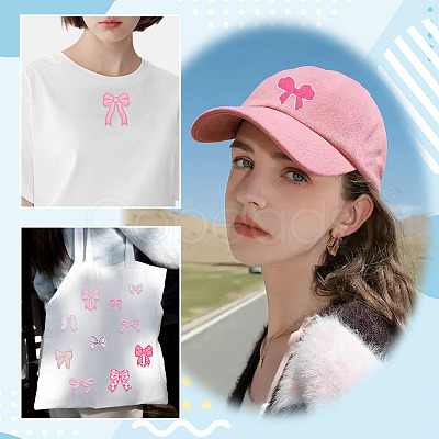 12Pcs 12 Styles Bowknot Polyester Embroider Thread Iron on/Sew On Patches PATC-AR0001-15-1