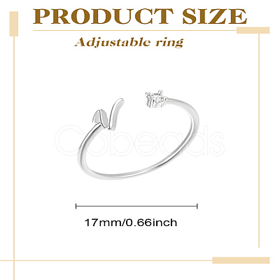 1Pc Letter Brass Rhinestone Open Cuff Rings for Women AJEW-LP0004-47V-S-1