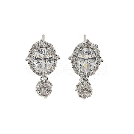 Oval Brass Micro Pave Clear Cubic Zirconia Stud Earring Findings KK-C107-07P-1