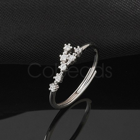 Constellations Rhodium Plated 925 Sterling Silver Micro Pave Clear Cubic Zirconia Adjustable Rings for Women RJEW-P130-01P-G-1