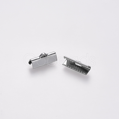 Non-Tarnish 304 Stainless Steel Ribbon Crimp Ends STAS-S112-001E-P-1