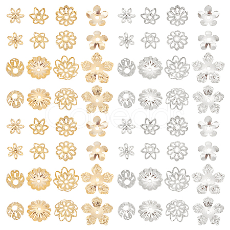 64Pcs 16 Style Brass Bead Caps KK-PH0005-38-1