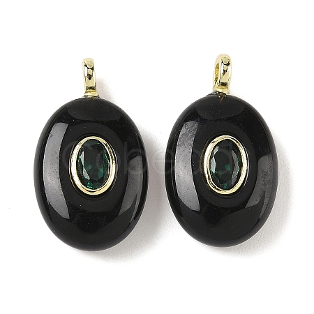 Natural Obsidian & Cubic Zirconia Pendants G-Z076-01G-19-1