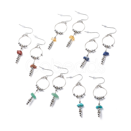 Gemstone Ring with Tassel Dangle Earrings EJEW-JE05052-1