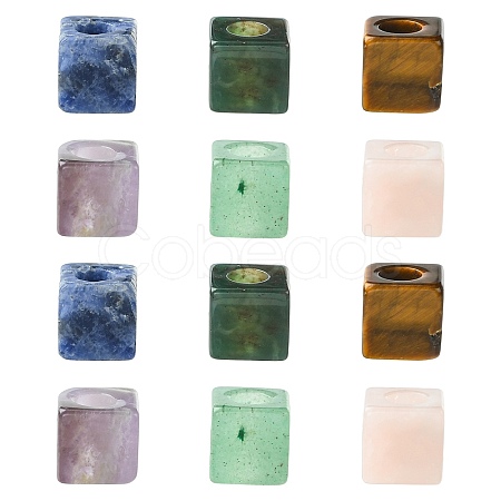 12Pcs 6 Styles Natural Indian Agate & Rose Quartz & Tiger Eye & Amethyst & Green Aventurine & Sodalite European Beads G-CJ0001-84-1