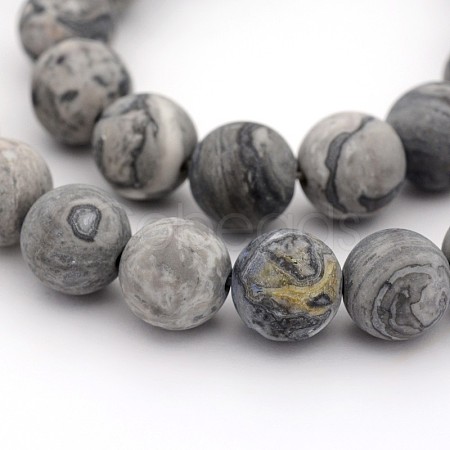 Frosted Natural Map Stone/Picasso Stone/Picasso Jasper Round Bead Strands G-M272-08-10mm-1